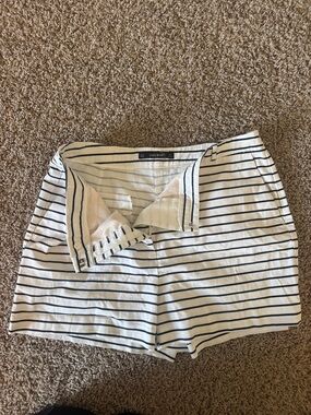 Zara White Shorts with Navy Horizontal Stripes
